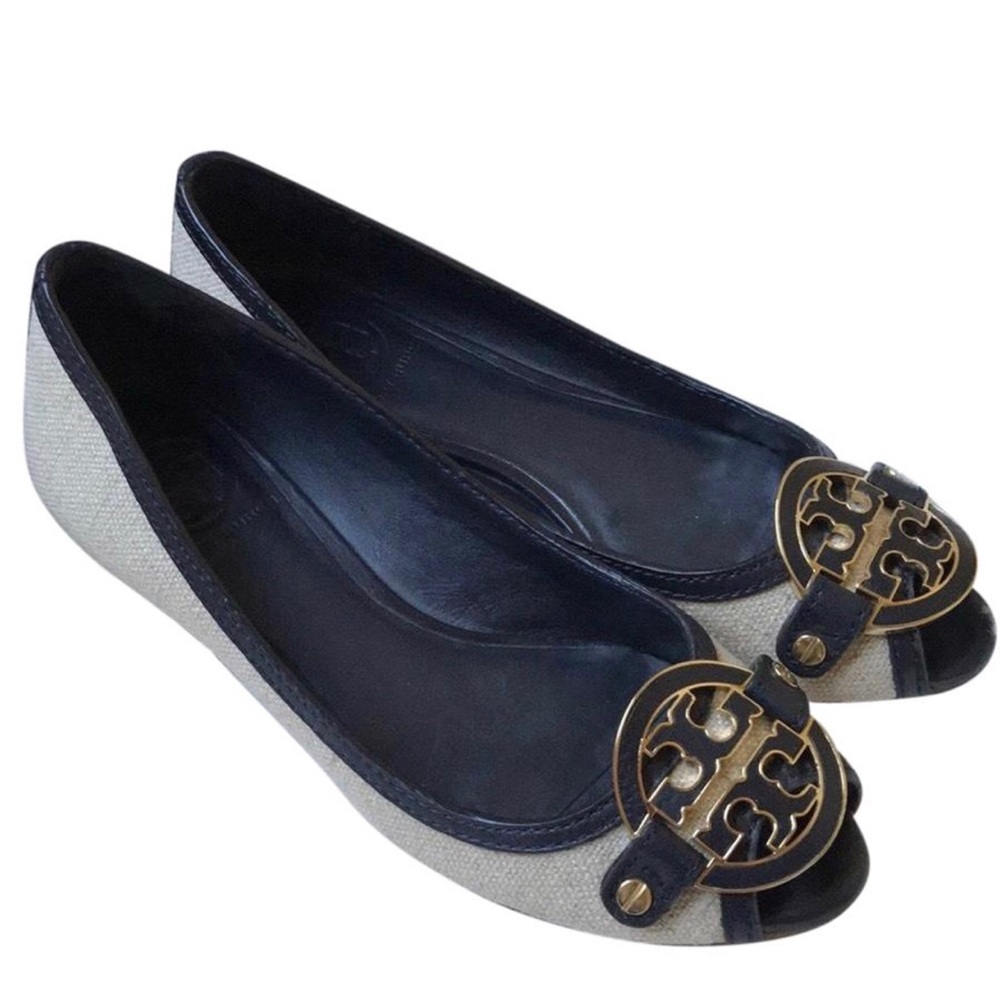 Tory Burch Black and Gold Wedges